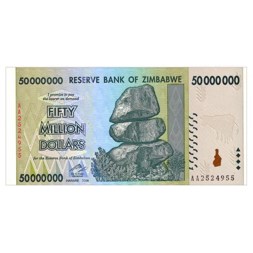 ЗИМБАБВЕ 79(1) ZIMBABWE 50000000 DOLLARS 2008 Unc