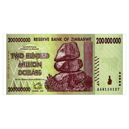 ЗИМБАБВЕ 81 ZIMBABWE 200000000 DOLLARS 2008 Unc