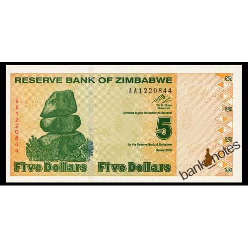 ЗИМБАБВЕ 93 ZIMBABWE 5 DOLLARS 2009 Unc