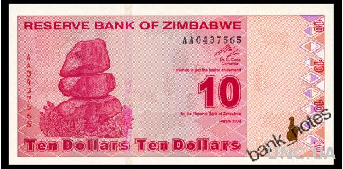 ЗИМБАБВЕ 94 ZIMBABWE 10 DOLLARS 2009 Unc