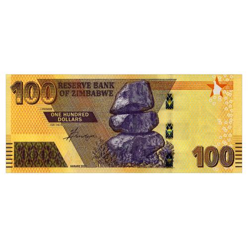 ЗИМБАБВЕ W106 ZIMBABWE 100 DOLLARS 2020 Unc