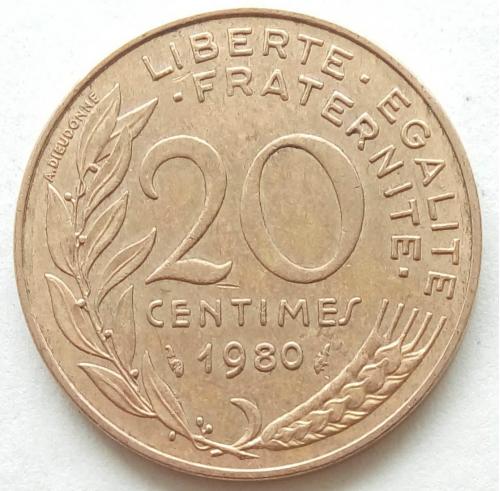 (А) Франция 20 сантимов 1980