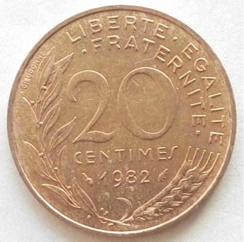 (А) Франция 20 сантимов 1982