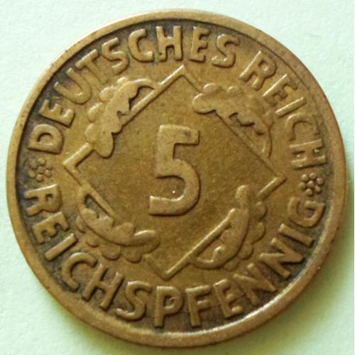 (А) Германия 5 рейхспфеннигов 1925 -F-