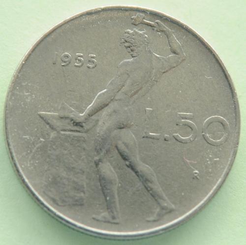 (А) Италия 50 лир 1955