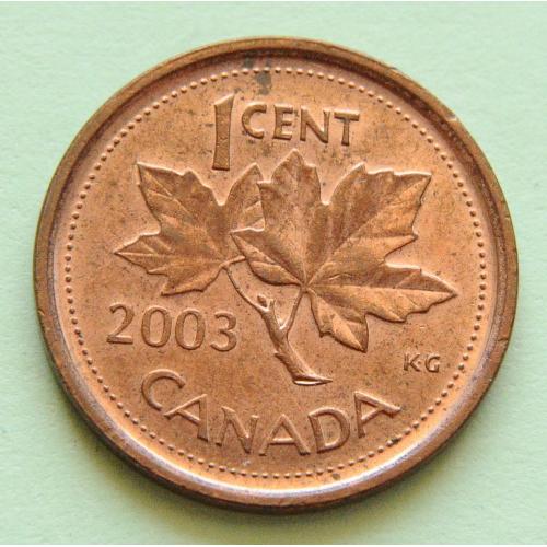 (А) Канада 1 цент 2003 ''Без отметки P'', Не магнитная, Редкая