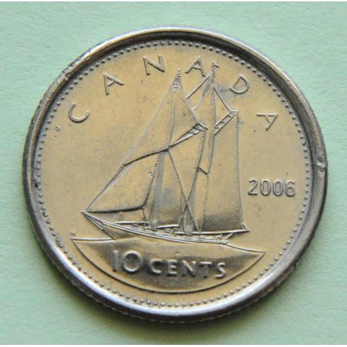 (А) Канада 10 центов 2006 Отметка монетного двора "P"