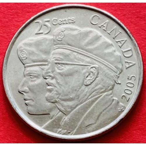 (А) Канада 25 центов 2005 Год Ветеранов
