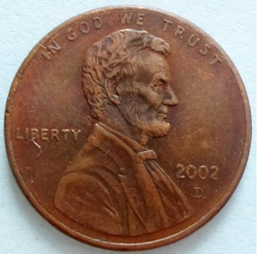 (А) США 1 цент 2002 D