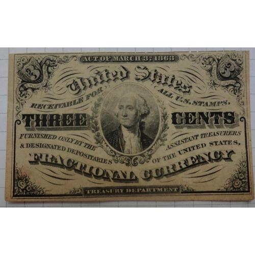 США 3 цента 1863 г. Джордж Вашингтон The United States of America