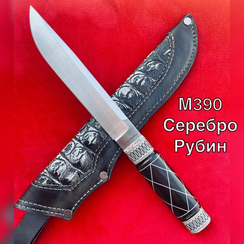 Нож Ручная Авторская Работа Серебро Рубин М390 62HRC 265мм !!!Супер Цена!!!