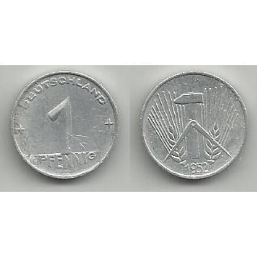 монеты Германии (ГДР) 1952  1 пфенниг