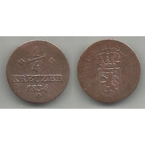 монеты Гессена ( Германия)  1834   1/4 крейцера