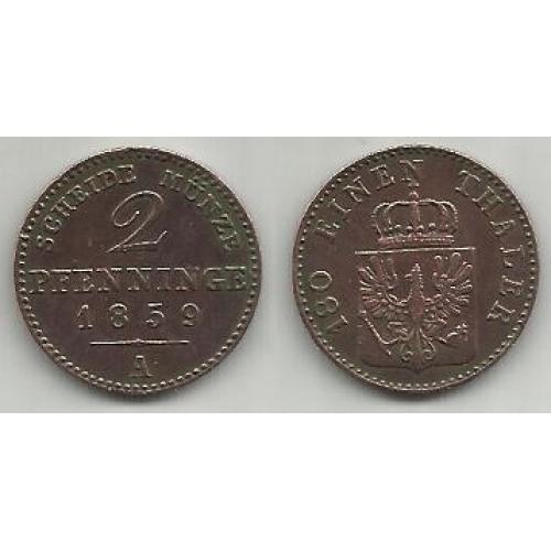 монеты Пруссии ( Германия)  1859   2 пфеннига 