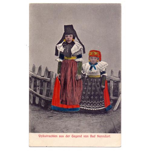 Национальные котюмы Германии. Раскрашенная вручную открытка. 1907 год.