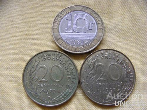10 франків 1989 і 20 сент. 1970-77рр