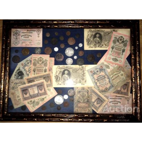 Картина - коллаж с аутентичными денежными знаками посвящённая Екатерине ІІ