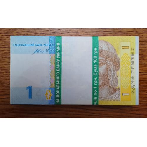 Корешок 100 листов 1 гривна 2014 года, серия УМ - UNC.