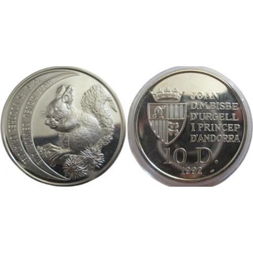 +++ 10 динар 1992 АНДОРРА = БІЛКА = РЕДКАЯ = СЕРЕБРО = 31,1гр
