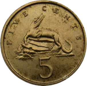 5 центів 1986  ЯМАЙКА =ГОСТРОРИЛИЙ АМЕРИКАНСЬКИЙ КРОКОДИЛ