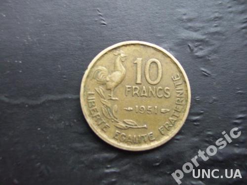 10 франков Франция 1951 фауна петух
