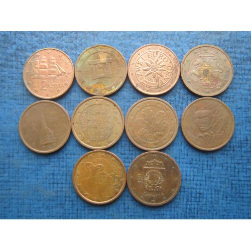 10 монет по 2 евроцента все страны разные одним лотом хорошее начало коллекции