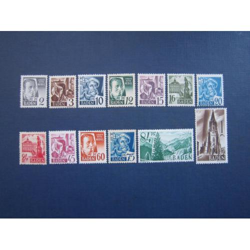 13 марок Німеччина Французська зона окупації Баден повна серія 1947 стандарт 1-й випуск MNH