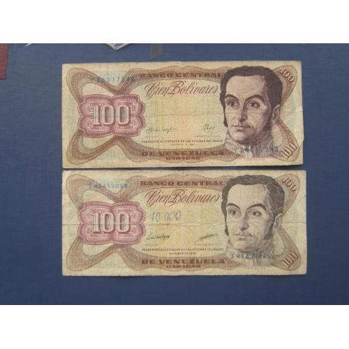 2 банкноты 100 боливаров Венесуэла 1987 и 1998 разный цвет одним лотом