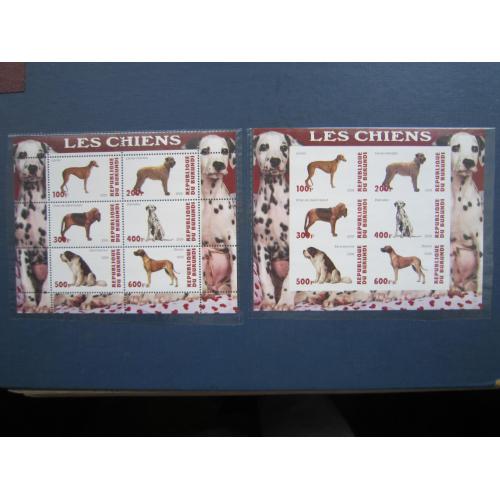 2 блока 12 марок Бурунді 2009 фауна собаки породи із зубцями та без MNH