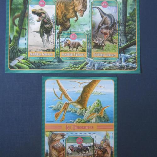 2 блока 4 марки Габон 2023 фауна вымершие животные динозавры гаш