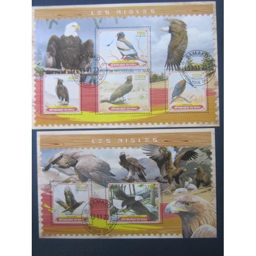 2 блока 6 марок Мали 2022 фауна хищные птицы орёл гриф ястреб копчик гаш