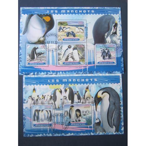 2 блока 6 марок Мали 2022 фауна пингвины гаш
