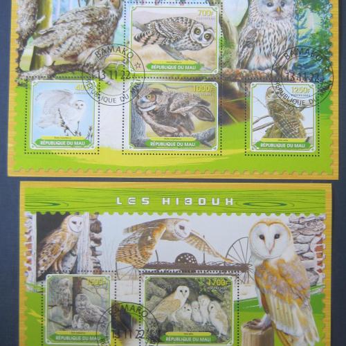2 блока 6 марок Мали 2022 фауна птицы совы гаш