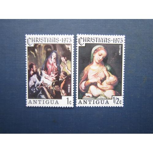 2 марки Атигуа 1975 мистецтво живопис Різдво ікона MNH