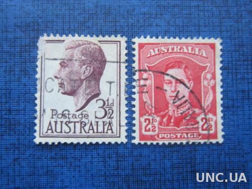 2 марки Австралия стандарт Георг VI гаш
