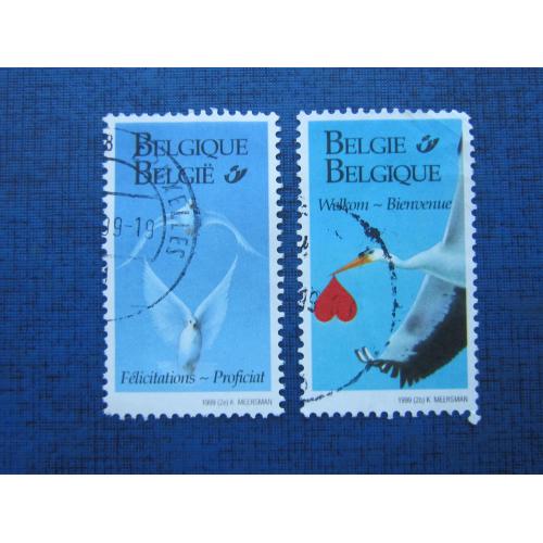 2 марки Бельгия фауна птицы гаш