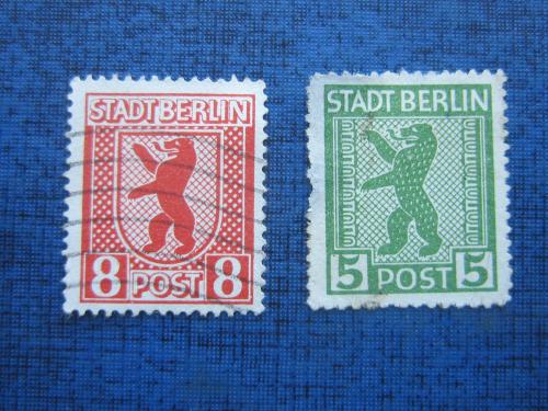 2 марки Германия 1945 Советская зона Берлин стандарт герб гаш одна марка с тонким местом