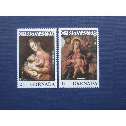 2 марки Гренада 1975 искусство живопись Рождество иконы гаш