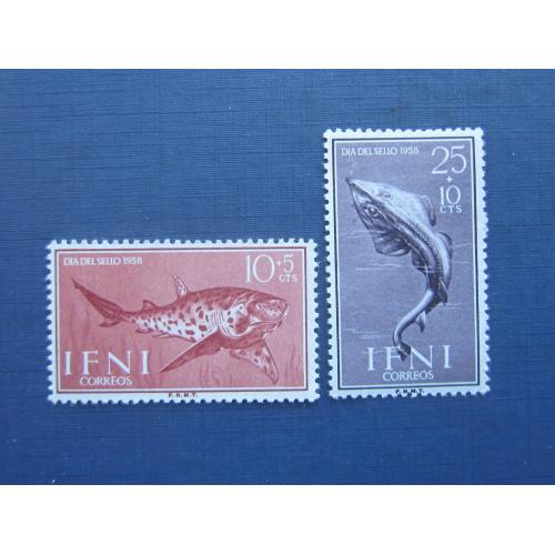 2 марки Ифни (Испанская Африка) 1958 фауна рыбы акула MNH