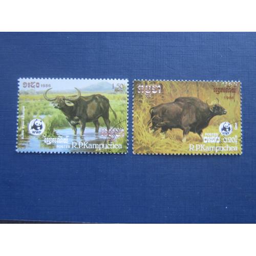 2 марки Камбоджа (Кампучия) 1986 фауна буйвол WWF гаш