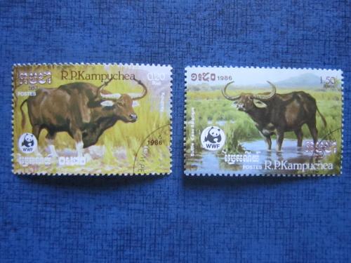 2 марки Кампучия 1986 фауна быки буйволы гаш