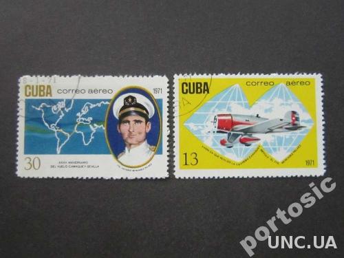 2 марки Куба 1971 авиапочта самолёт карта
