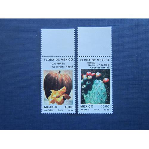 2 марки полная серия Мексика 1986 флора цветы плоды кактус тыква MNH