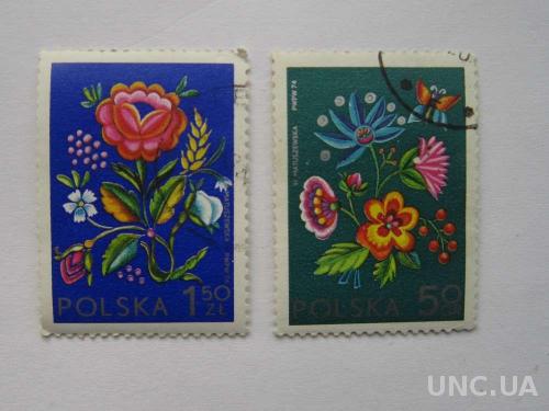 2 марки Польша цветы1974
