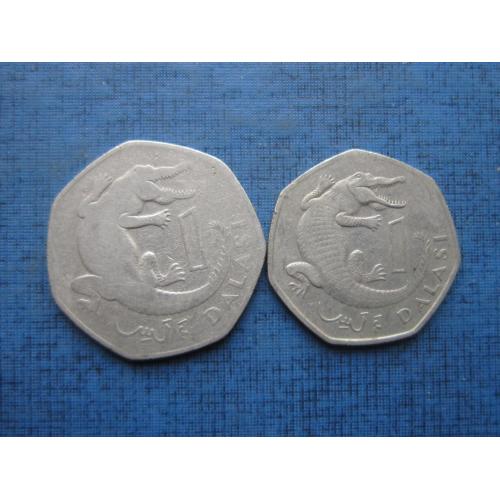 2 монеты 1 даласи Гамбия 1998 и 1987 фауна крокодил одним лотом