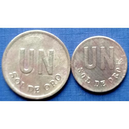 2 монеты 1 соль де оро Перу 1975 1980 большая и маленькая одним лотом