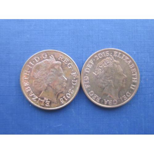 2 монеты 2 пенса Великобритания 2015 щит разные портреты одним лотом