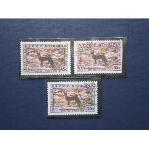 3 марки Эфиопия 1987 фауна лиса гаш