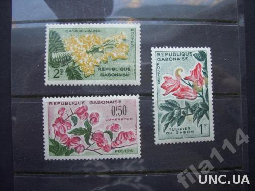 3 марки Габон 1961 цветы н/гаш
