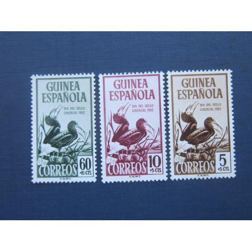 3 марки Гвинея Испанская 1952 фауна птица-носорог MNH